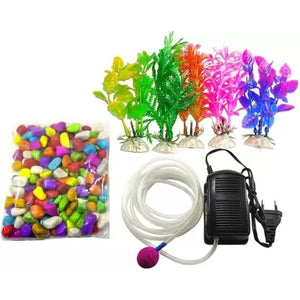 Combo set Air Pump,,air tube, Air Stone,Plant 5 nos ,Multi Color Stones 1 kg